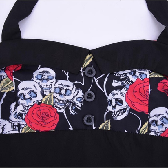 Sleeveless Halter Skull Dress in Red - Picture 3 of 8